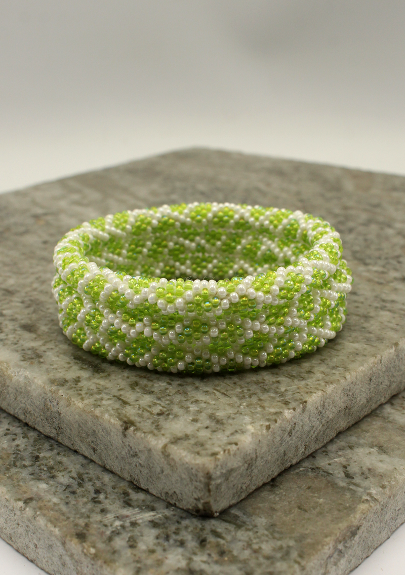Mint Green White stripes Roll on  Beads Bracelet
