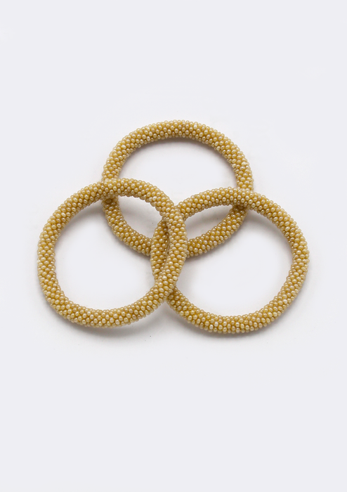 Plain Beige Crocheted Beads Roll On Bracelet for Kids