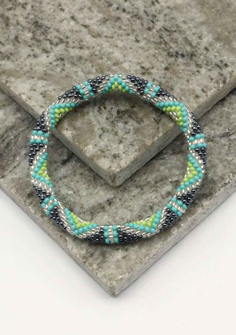 Blue Black Roll on Beads Bracelet