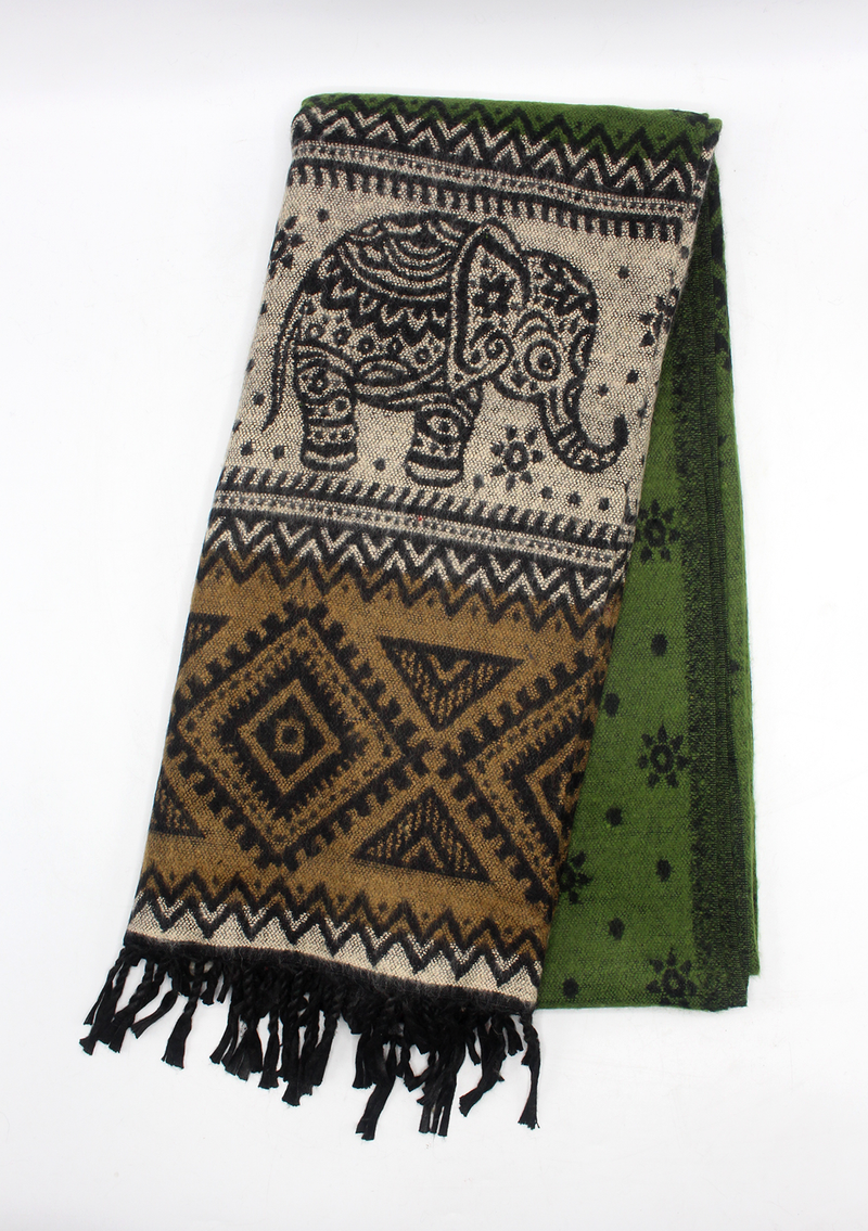 Hand loomed Elephant Green Woolen Shawl