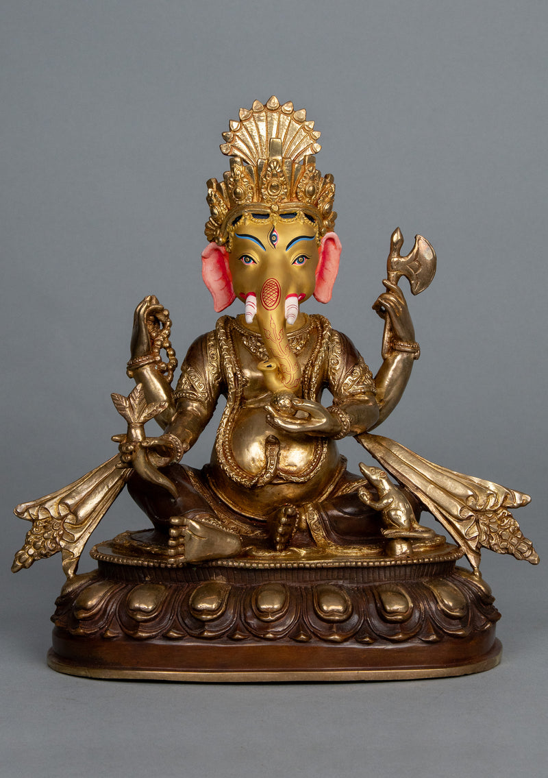 Partly Gold Plated Ganesh Statue 12"H