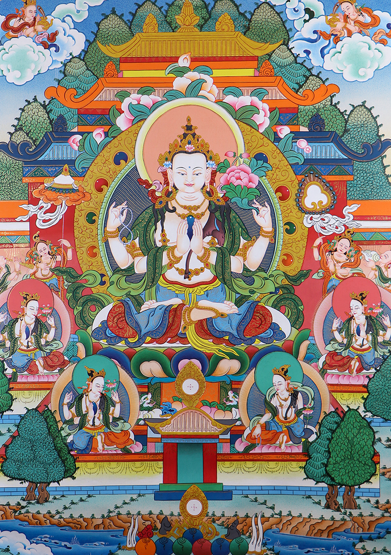 Four Arms  Chenrezig  Thangka  Painting