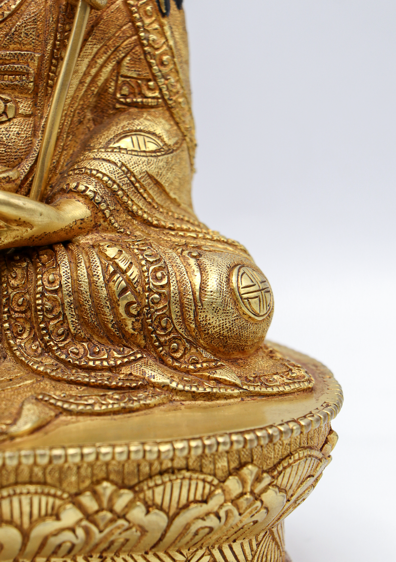 Full Gold Plated Copper Guru Padmasambhava Statue 8.8"H