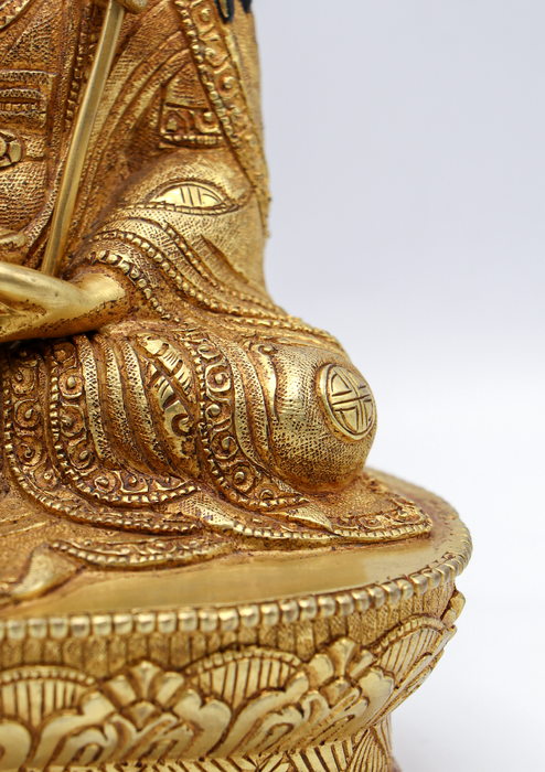 Full Gold Plated Copper Guru Padmasambhava Statue 8.8"H