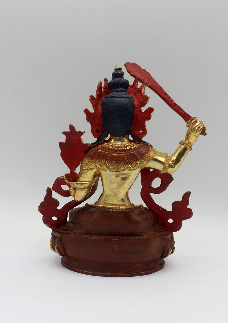 Partly Gold Plated Manjushree Statue 6" H