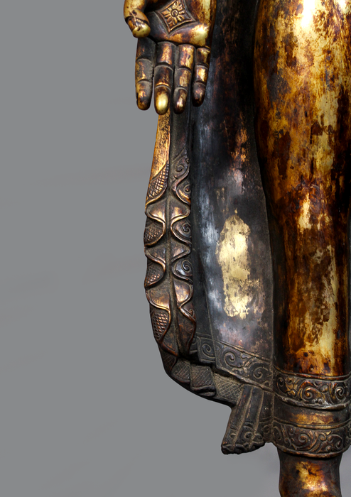 Fully Gold Plated Antique Style Standing Maitreya Statue 2 feet high