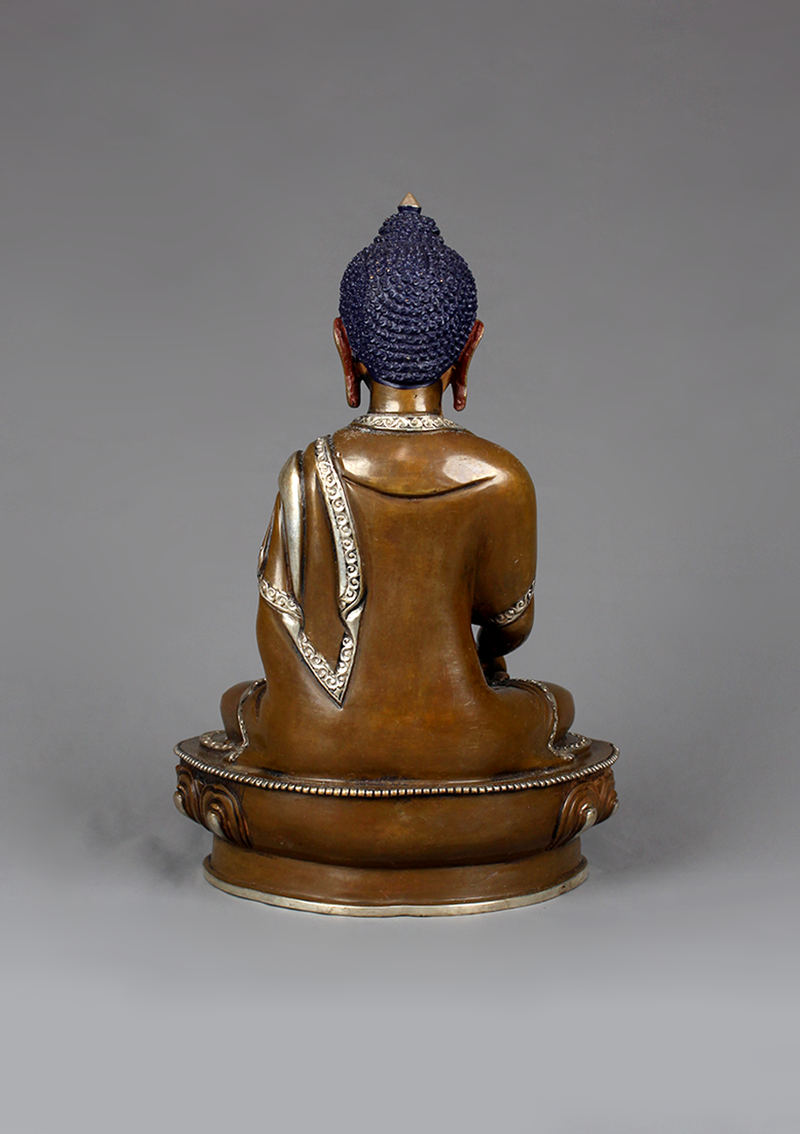 Copper Shakyamuni Buddha Silver Plated Statue 8.5"H