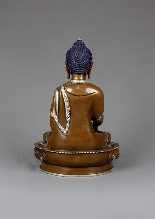 Copper Shakyamuni Buddha Silver Plated Statue 8.5"H