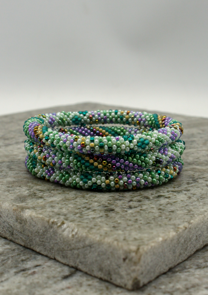Roll on Beads Green Stripes Purple  Bracelet
