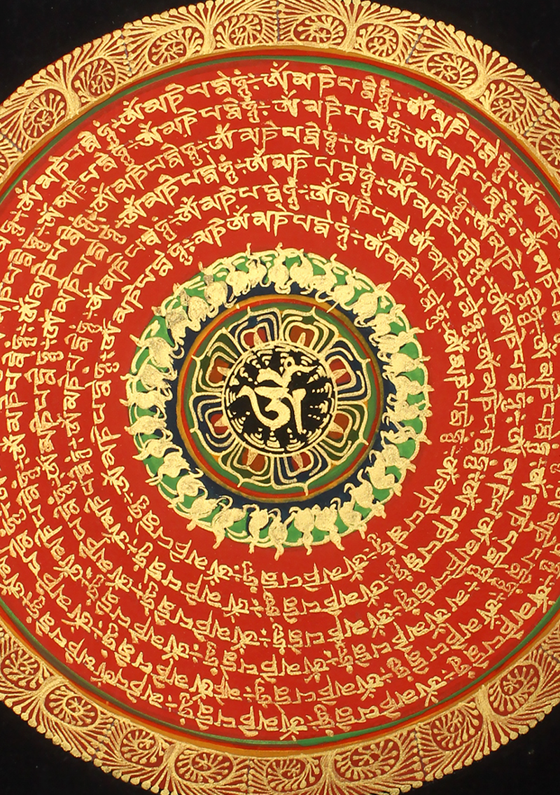 Green Tibetan Om Thangka Painting