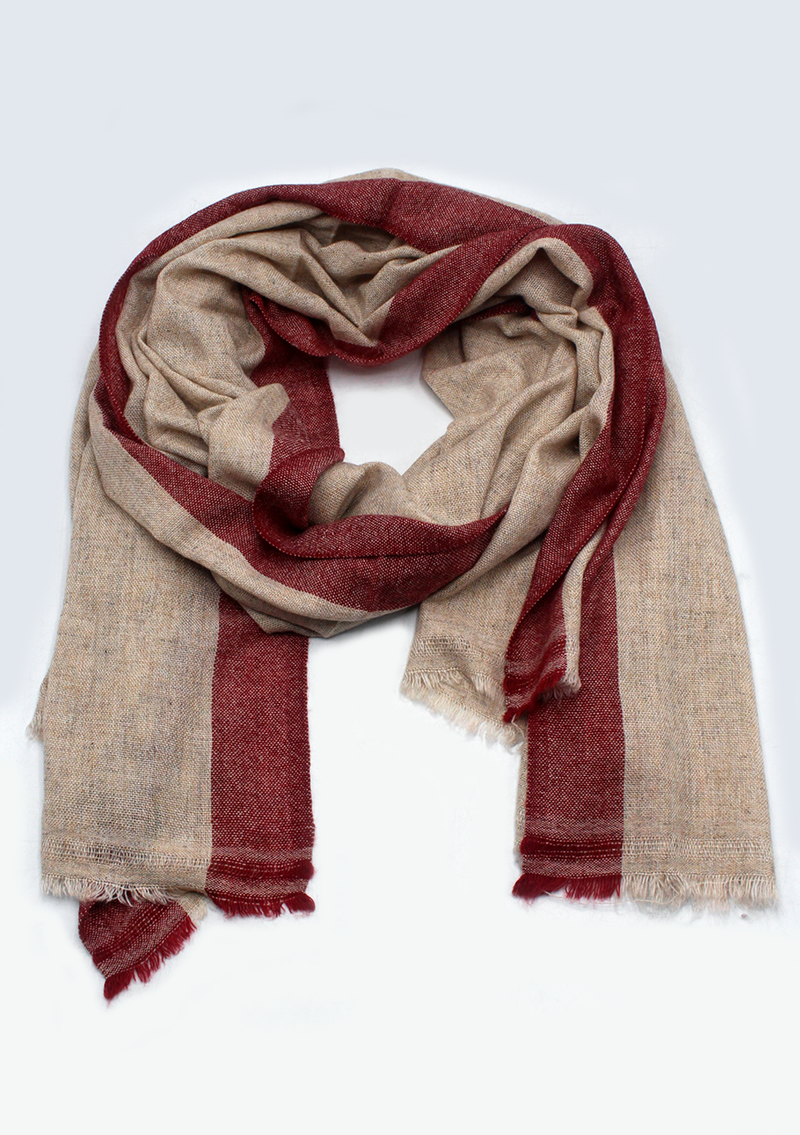 Red Border Plain Gray Mix Wool Cashmere Shawl