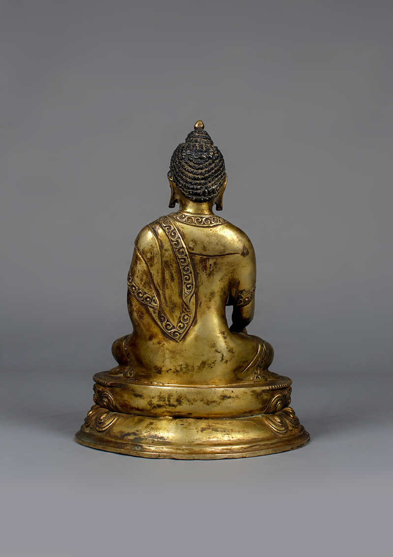 Antique Style Double Lotus Shakyamuni Buddha Statue 7.5"