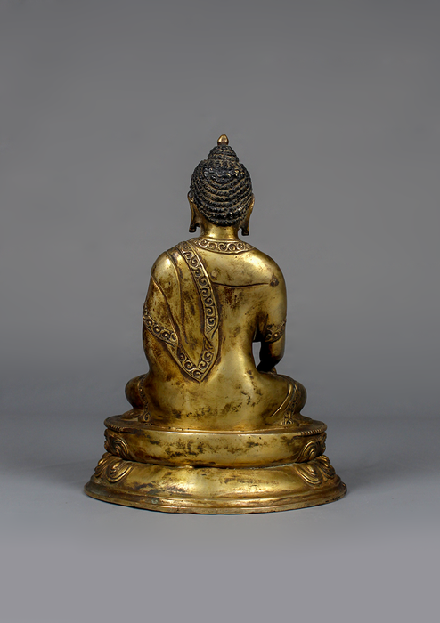 Antique Style Double Lotus Shakyamuni Buddha Statue 7.5"