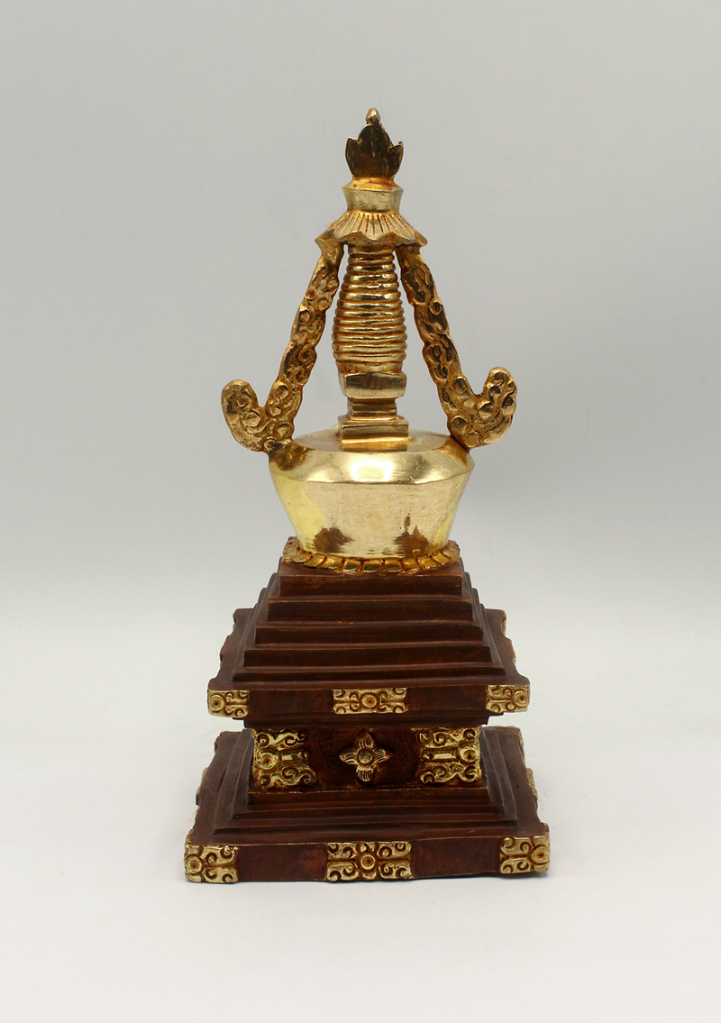 Buddhist  Stupa Chorten  24 K Gold 7" H
