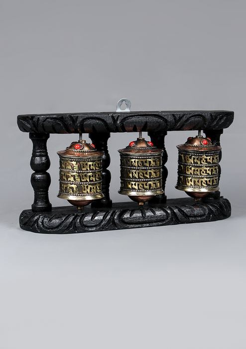 3 Prayer Wheel  Wooden Frame Hanging Nepal Souvenirs Hanging