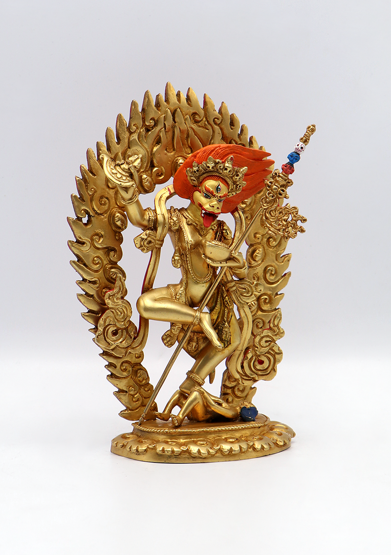 Fully Gold Plated Simhamukha  Sngha Jogini Statue 7.5"H