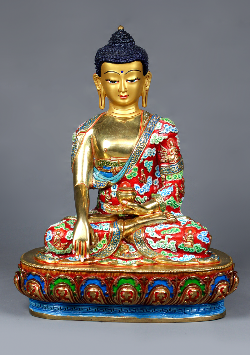 Front view of the Hand painted Shakyamuni Buddha Statue