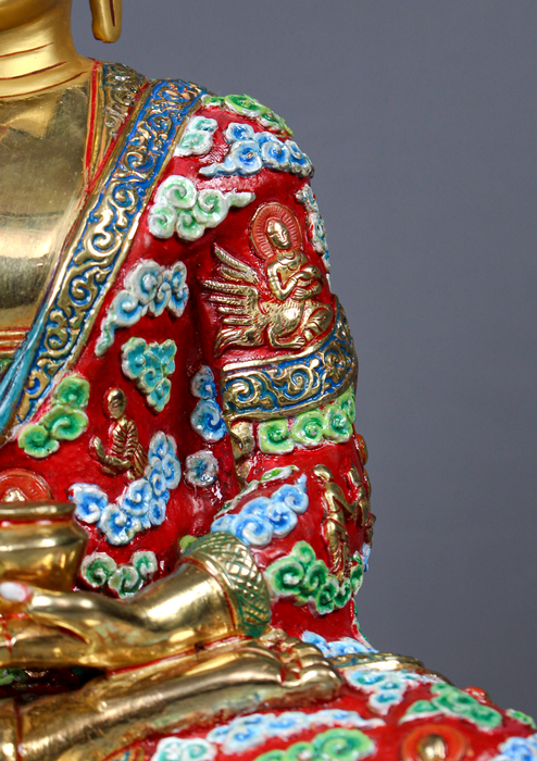 Buddha Life Shakyamuni Carved Gold Gilded Handpainted Statue 10"H