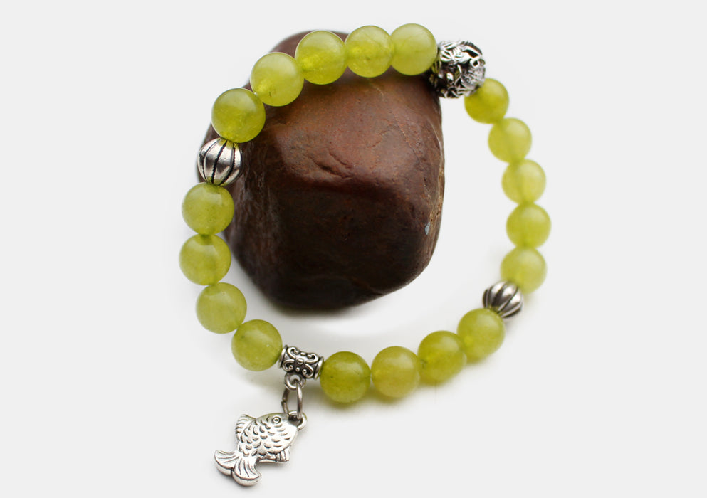 Stone Beaded Women's Bracelet with Fish Charm