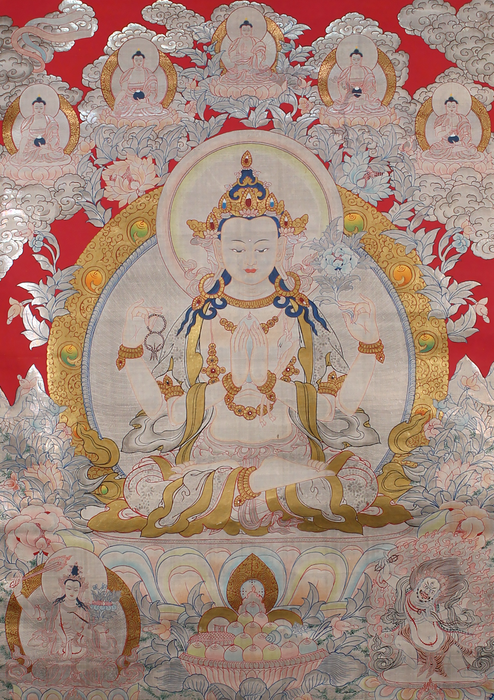 Chenrezig Khadi Brocade Thangka Painting