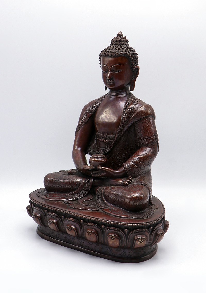 Copper Oxidized Amitabha Buddha Statue 13"H