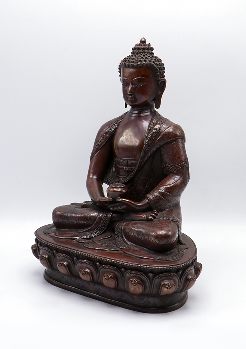 Copper Oxidized Amitabha Buddha Statue 13"H