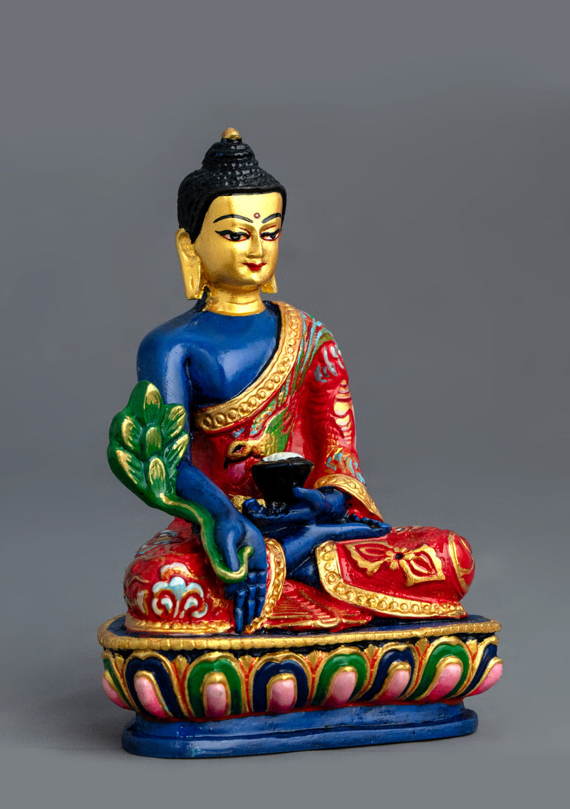 Hand-Painted Resin Medicine Buddha Statue – 5.5" Handmade Buddhist Healing Figurine