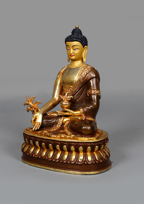 Medicine Buddha Gold Gilted Seated on a Double Lotus 8.25"H