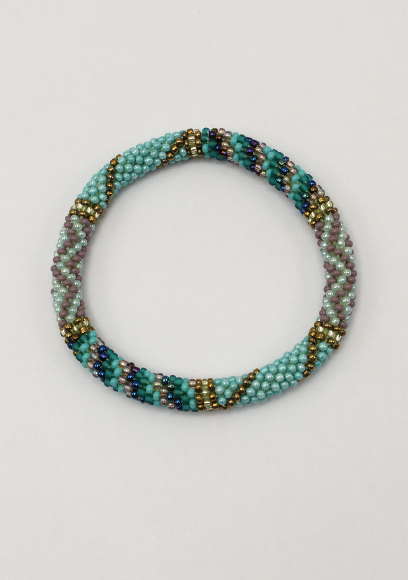 Blue Stripes Roll on Beads Bracelet