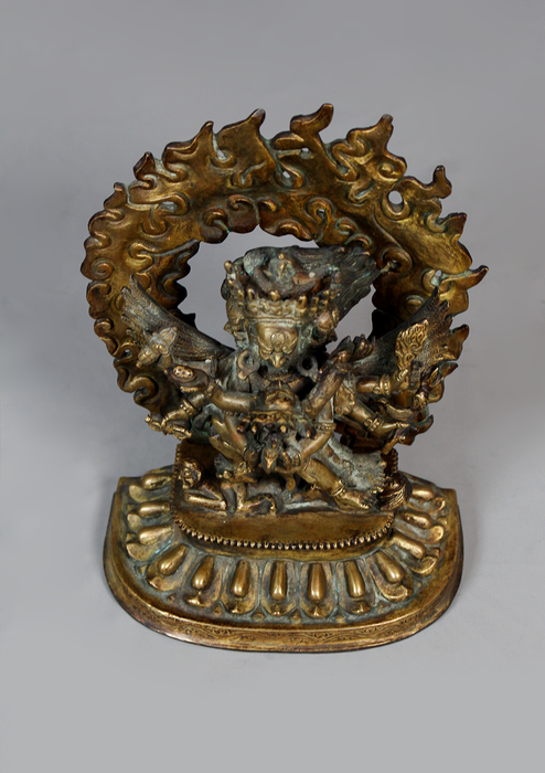 Antique Copper Vajrakilaya Guardian Statue 7"H