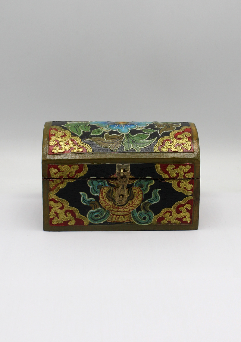 Handpainted Tibetan Wooden Optical Boxes with Flower - Medium