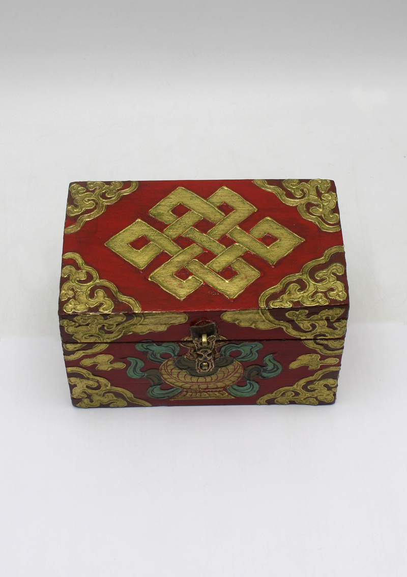 Handpainted Tibetan Wooden Boxes with Endless Knot - Medium