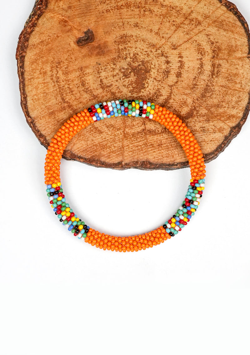 Tangerine with Colorful Joy Nepalese Roll Bead Bracelet Handmade Fair Trade Jewelry
