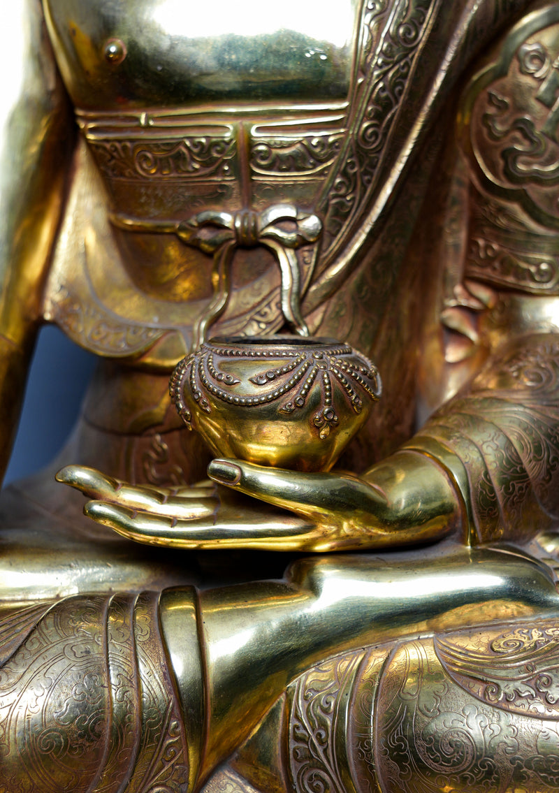 Gold Plated Hand-Carved Shakyamuni Buddha Statue – 2.6 Ft