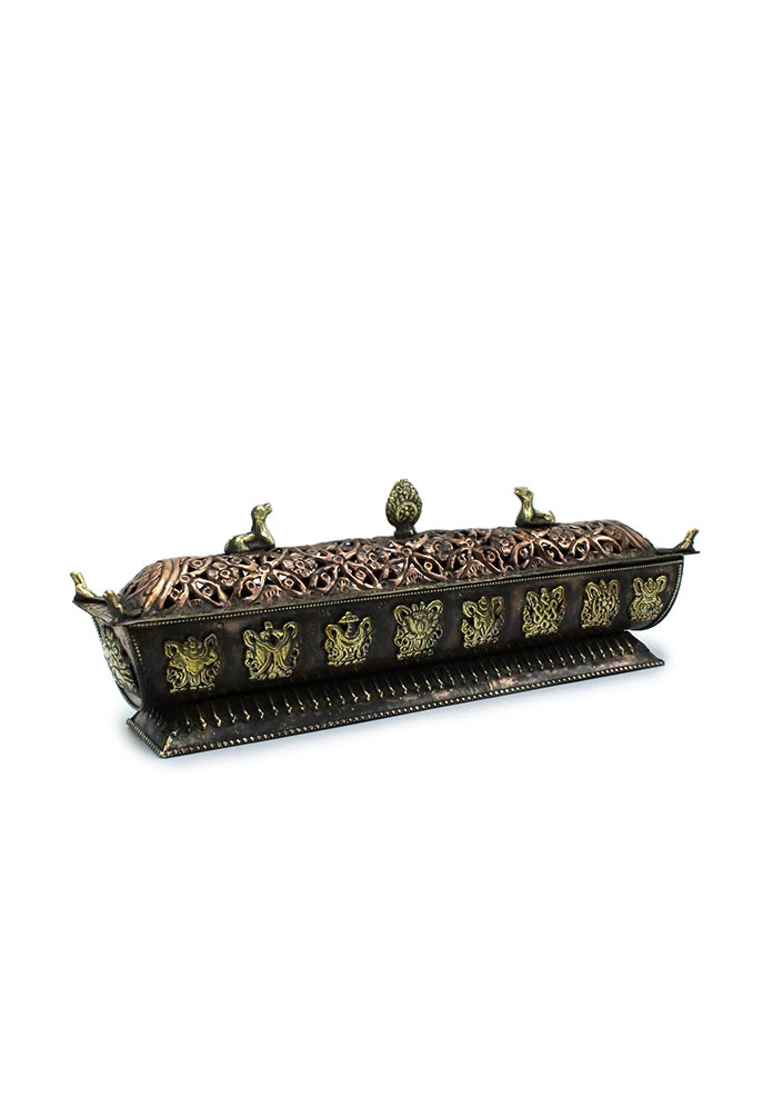 Tibetan Dharma Chakra Incense Burner with 8 Auspicious Symbols