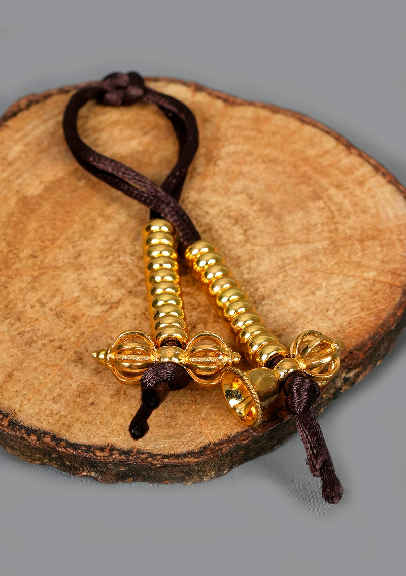 Tibetan Bell & Dorjee Mala Counter Pair - Golden