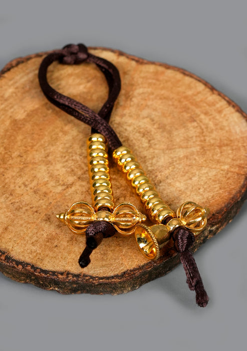 Tibetan Bell & Dorjee Mala Counter Pair - Golden
