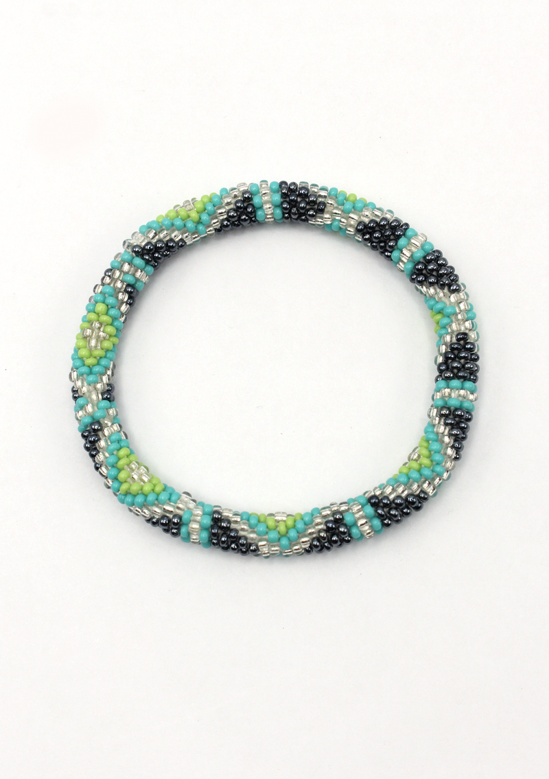 Blue Black Roll on Beads Bracelet