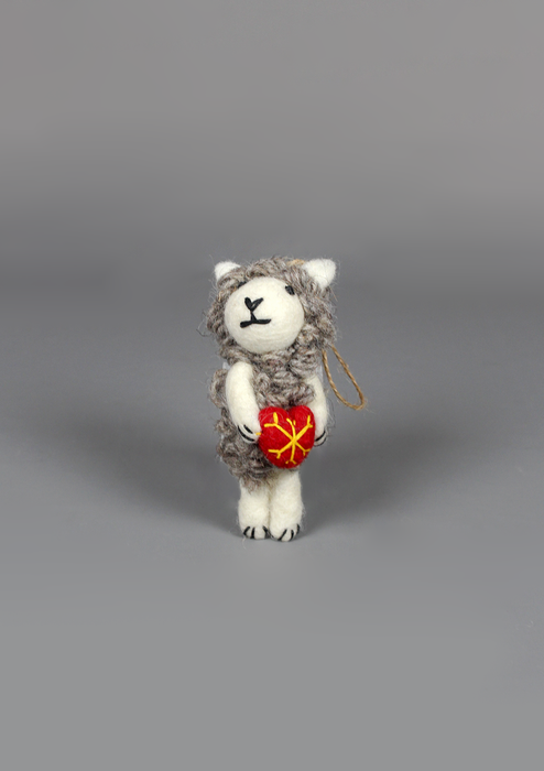 Handmade Felt Sheep Hanging Ornament with Love Box – Wool Decoration from Nepal