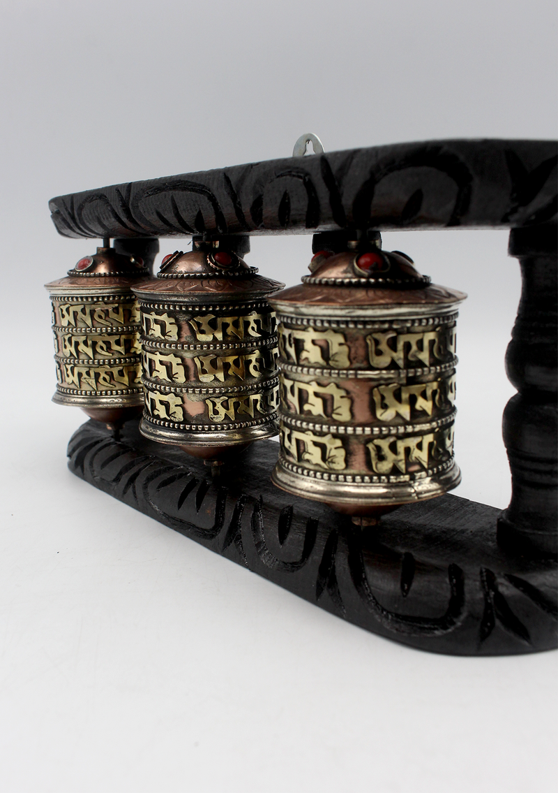 3 in 1 Wooden Framed Prayer Wheel Wall Hanging