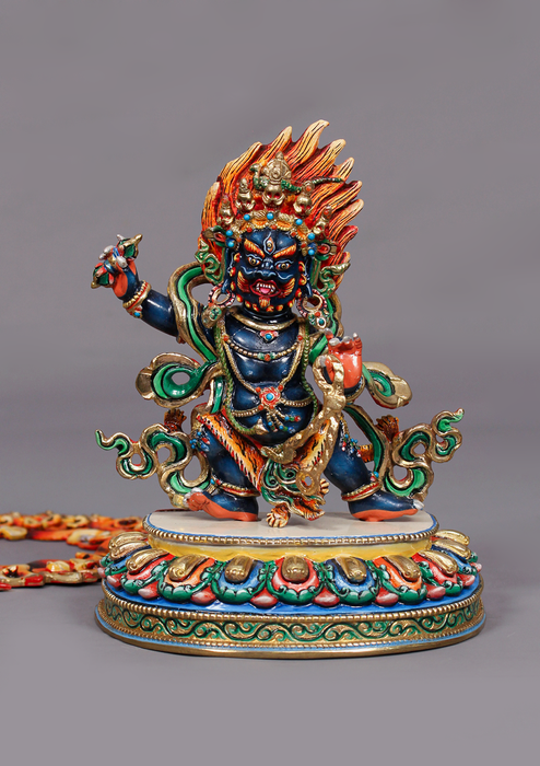 Handpainted Master Vajrapani Statue-Goldplated Copper 7.5" Himalayan Buddhist Protector