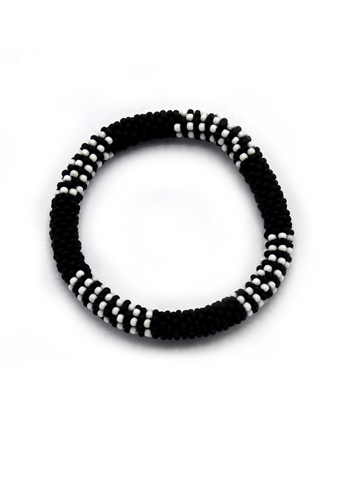 Black and White Stripe Nepalese Roll-On Bracelet for Kids