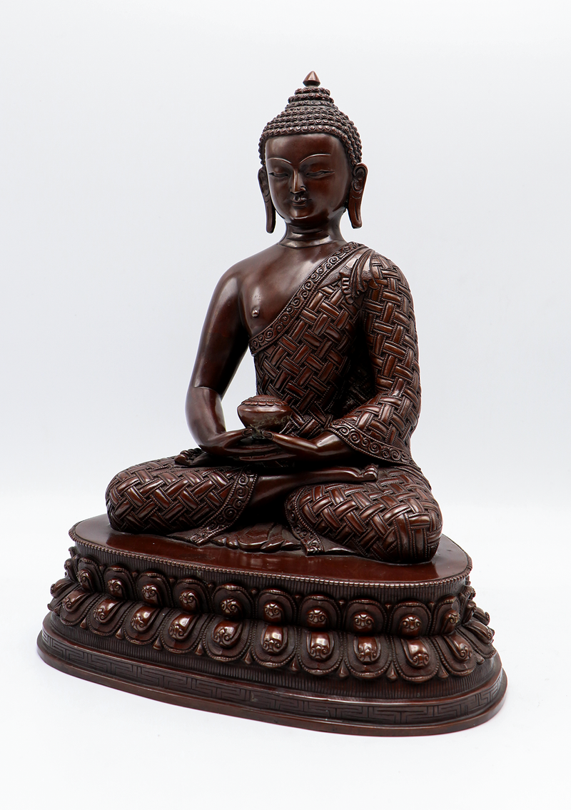 Copper Oxydized Sukul Butta Amitabha Buddha Statue 11.5"H
