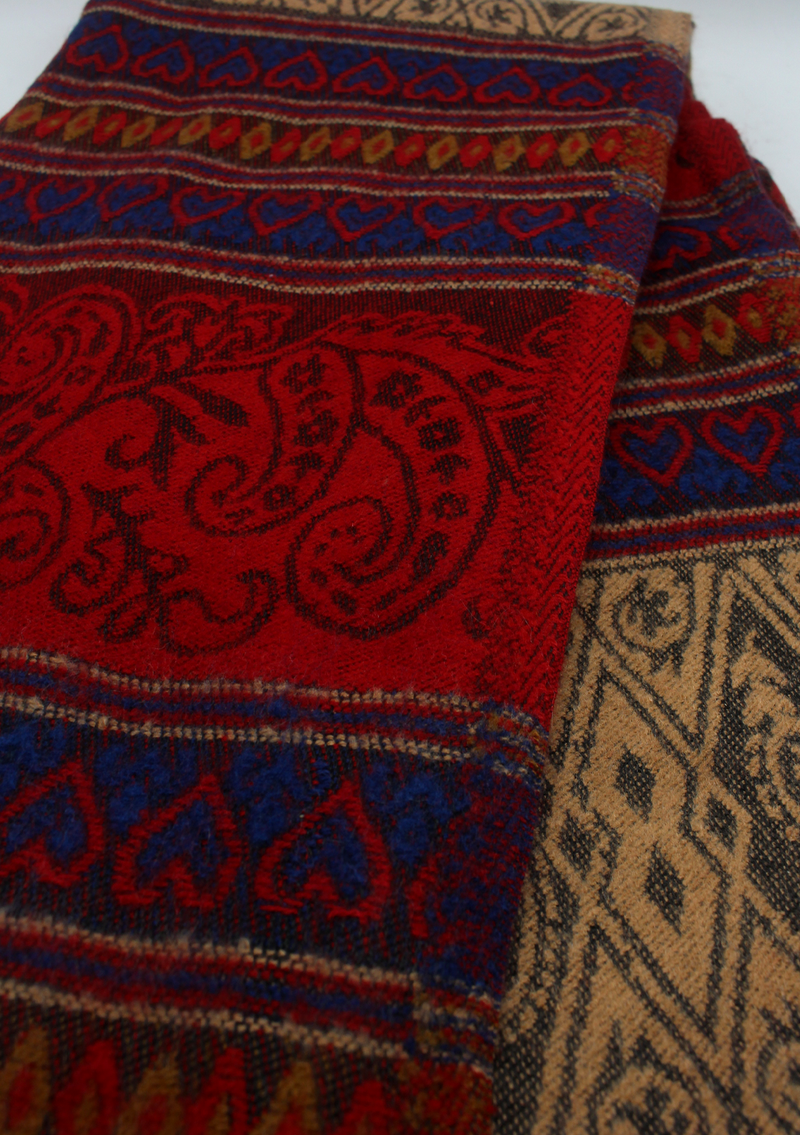 Hand loomed Leaf Heart Red Woolen Shawl Nepal