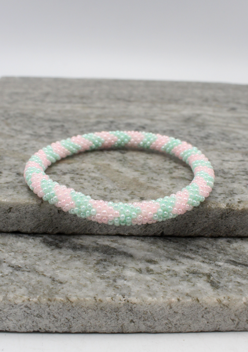Sliver Green Nepalese Roll on Beads Bracelet