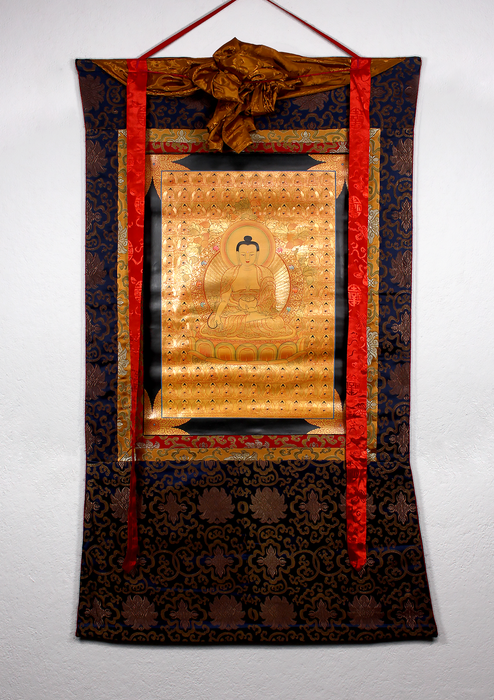 Medicine Buddha with 108 Buddhas Brocade Thangka Painting