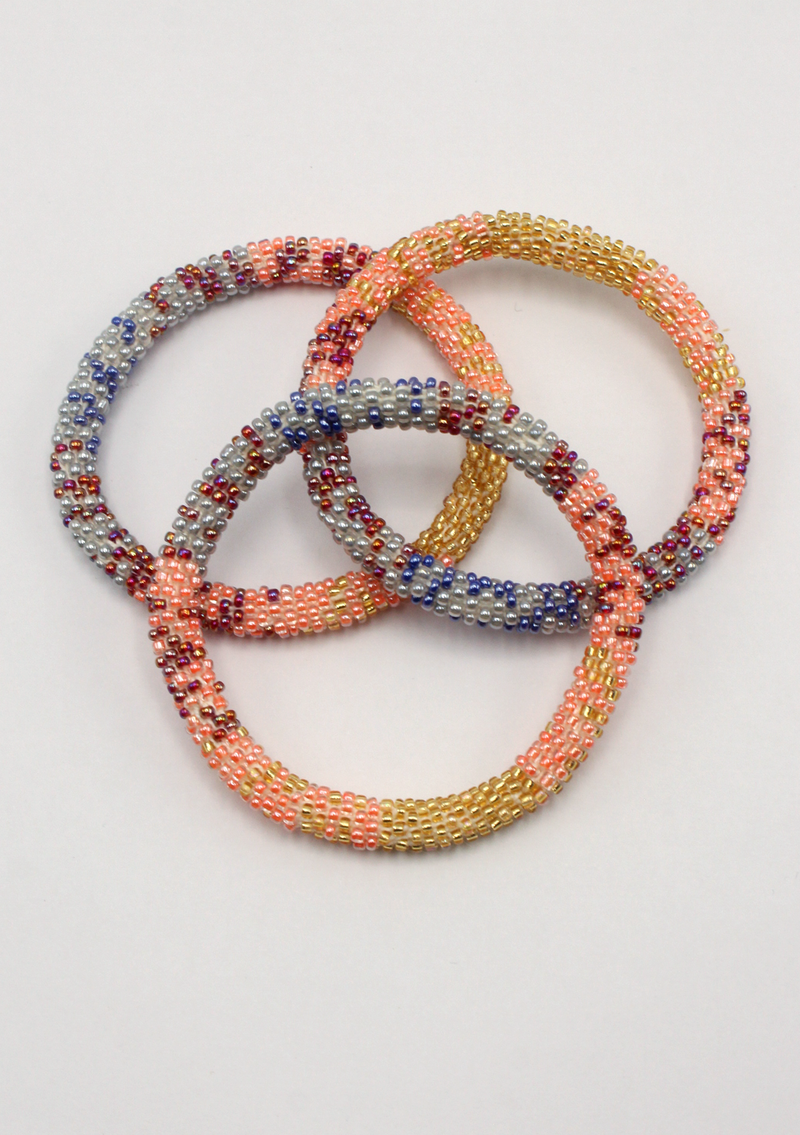 Pink Yellow Roll on Beads Bracelet