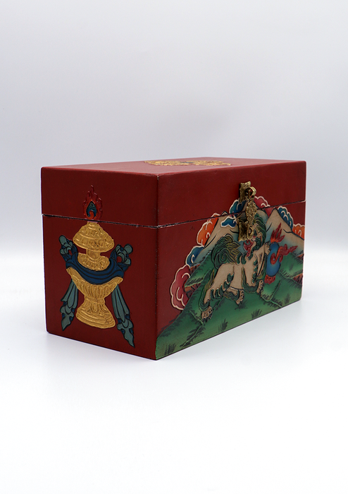 Handpainted Tibetan Snow Lion Wooden Box 10"