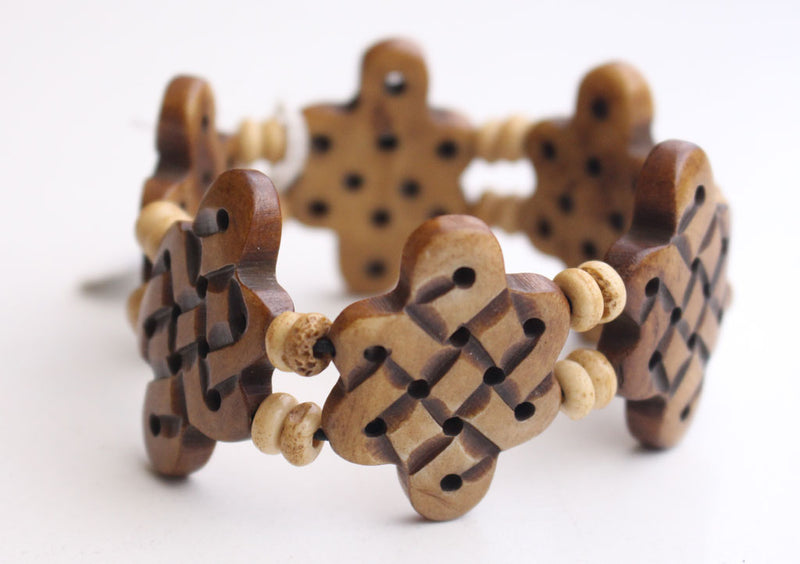 Om, Endless Knot and 8 Auspicious Symbol Carved Yak Bone Adjustable Bracelet