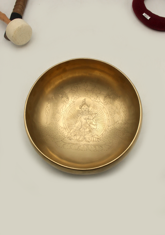 White Tara Engraved Practioner Singing Bowl 8" 1350 gm